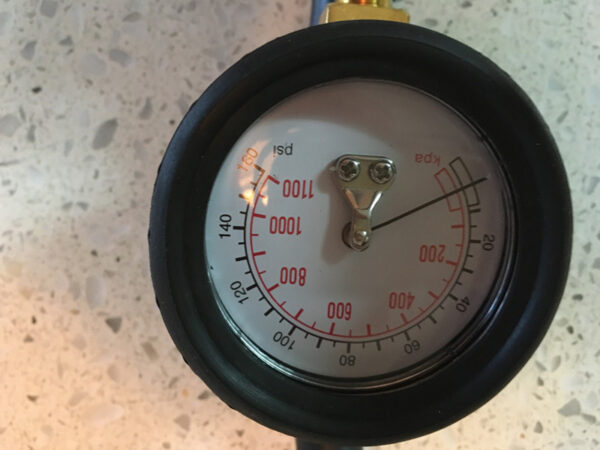 Inline Inflator for compressor dial gauge closeup